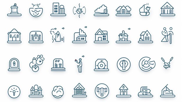 Photo a set of line icons of houses and real estate generative ai