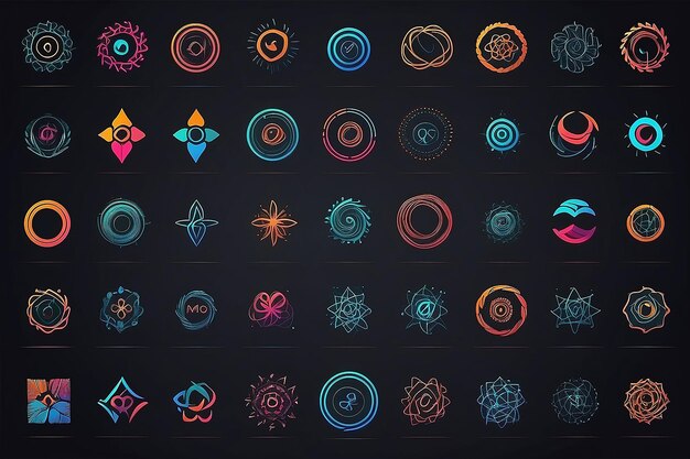 Set of linear abstract logos Swirl circle infinity loop and other concepts