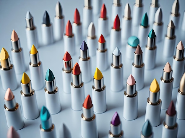 Set lippenstift van verschillende kleuren op witte achtergrond.