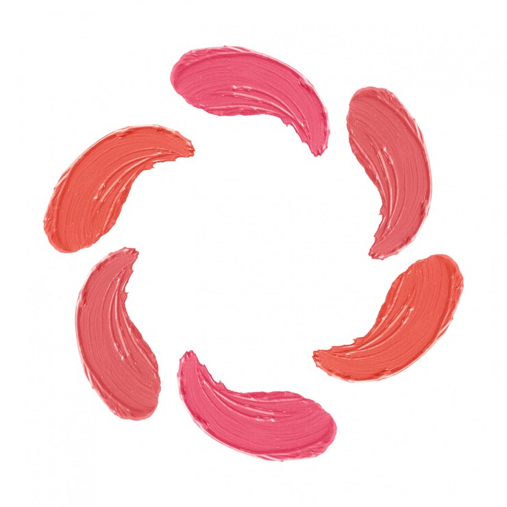 Photo set of lipstick strokes, pattern of makeup smudges isolated on white