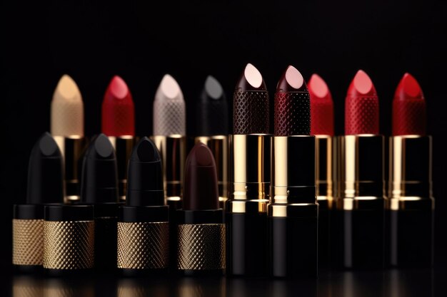 Set of lipsticks lined up in a line a set of makeup artist beauty and cosmetics