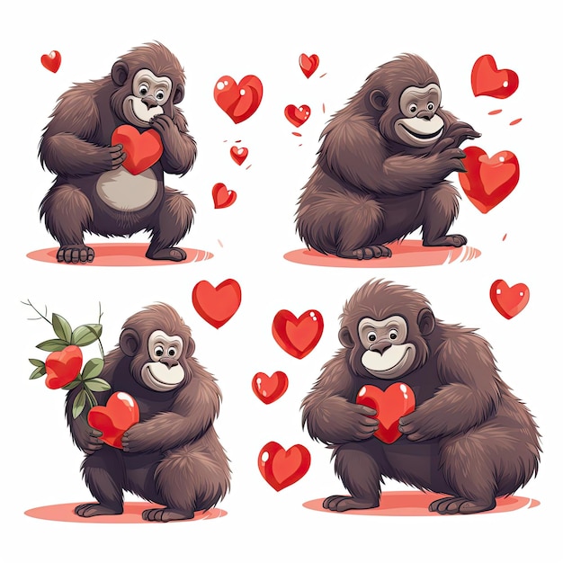 Set of loving monkeys on white background