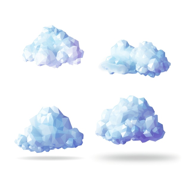 白い背景の低いポリ雲のセット 抽象的な天気イラスト