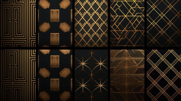 Set of luxury gold and black geometric patterned background