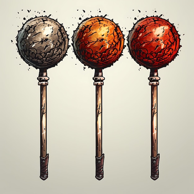 A Set of Mace Weapon Item Rustic Design War Mace Iron Mace Item Rust 2D フラットアセットアイテムのデザイン