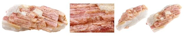 Set of Macro mineral stone Tourmaline in the breed a white background close up