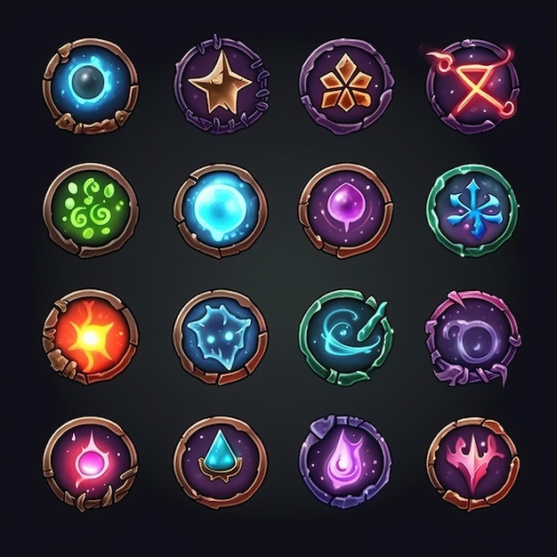 Set of Magic the gather style game icons