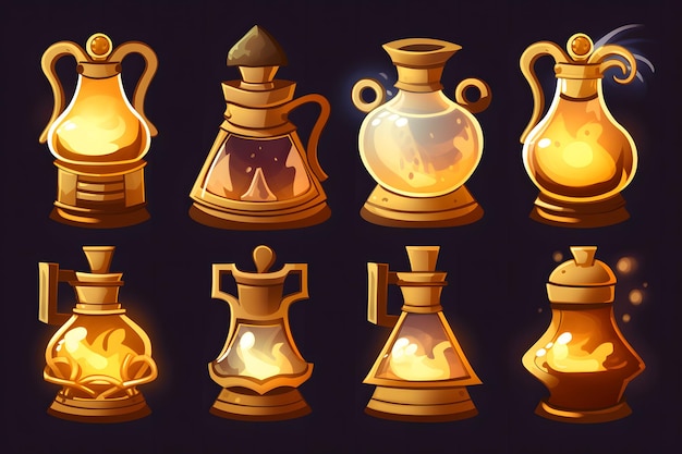 Set of magical potion bottles Neural network AI generated