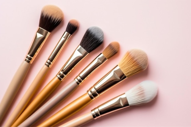 A set of makeup brush on a solid background Generative AI