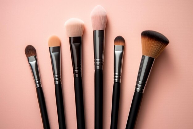 A set of makeup brush on a solid background Generative AI