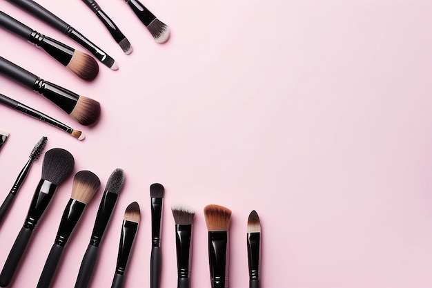 Set of makeup brushes with copyspace