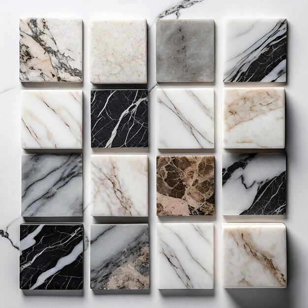 Set of marble tiles isolated on white background Marble texture with natural pattern