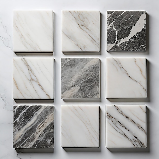 Set of marble tiles isolated on white background Marble texture with natural pattern