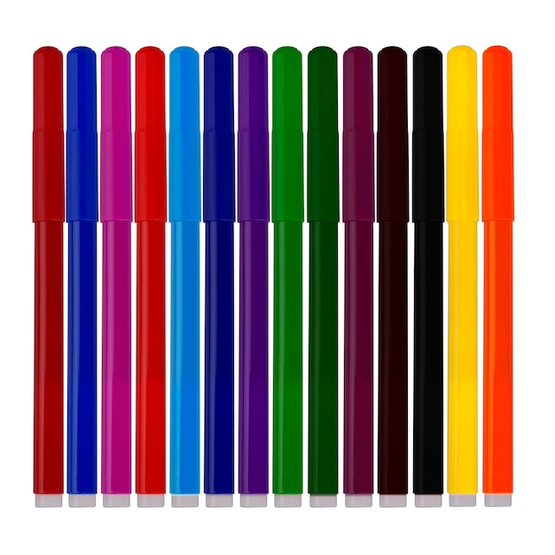 Set of markers of various colors isolated on white background