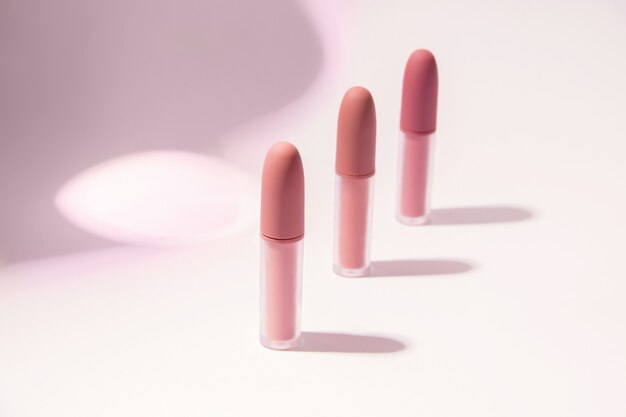 A set of matte lipstick in pink tones