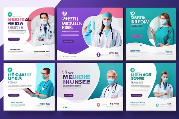 Set of Medical and Health Care social media post template Usable for social media post banner and web ad