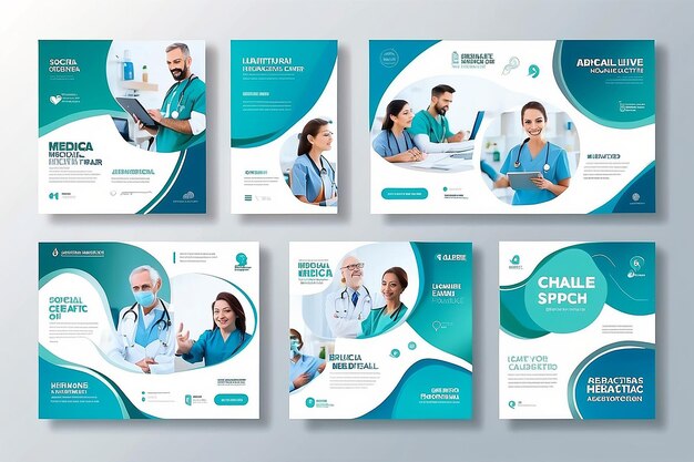 Photo set of medical healthcare center social media post template web banner advertising
