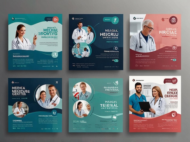 set of medical healthcare center social media post template web banner advertising