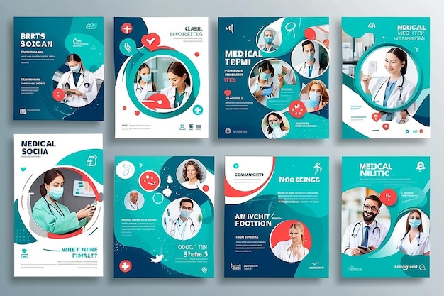 set of medical social media post template design
