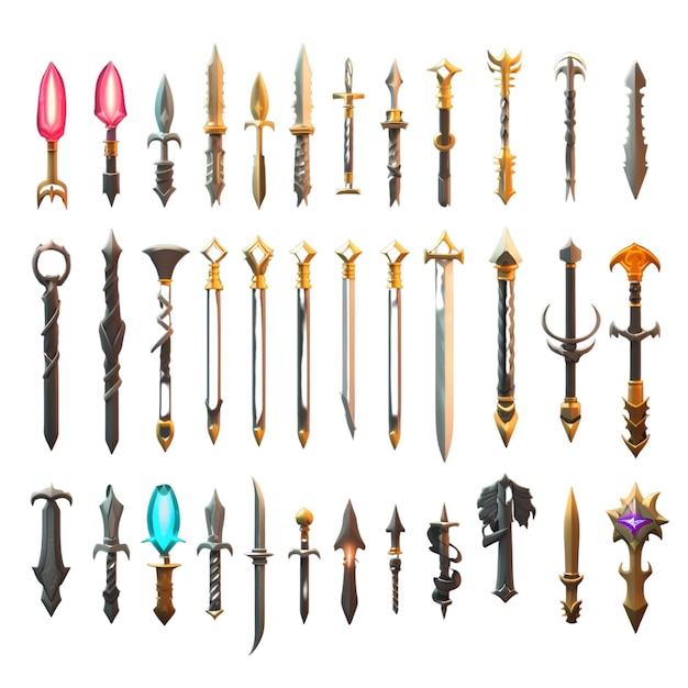 Set of medieval weapons and accessories isolated on white background Vector illustration