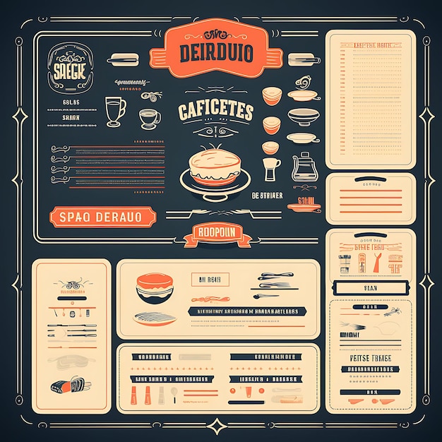 Photo a set of menu layout 2d design with vintage style frame vector creative flat color label packaging