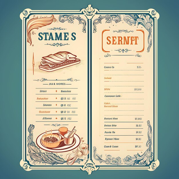 A set of menu layout 2d design with vintage style frame vector creative flat color label packaging