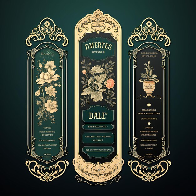 A set of menu layout 2d design with vintage style frame vector creative flat color label packaging