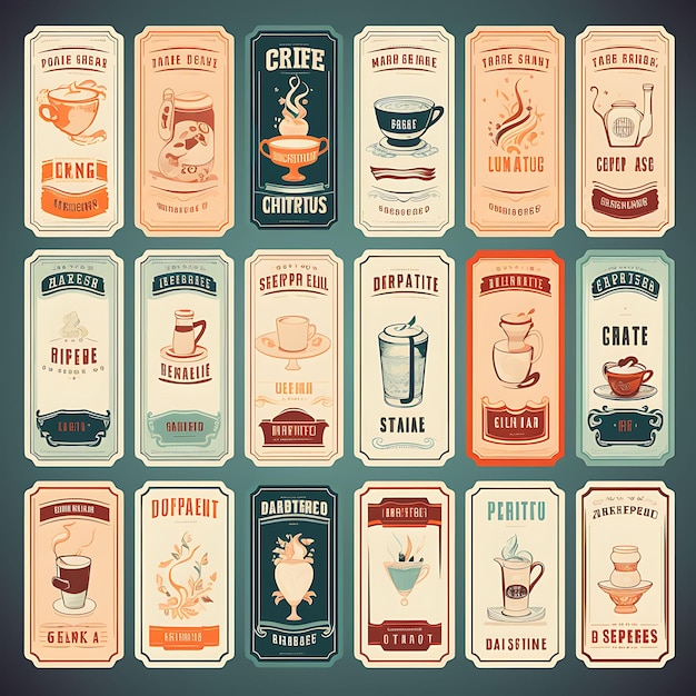 A Set Of Menu Layout 2D Design With Vintage Style Frame Vector Creative Flat Color Label Packaging