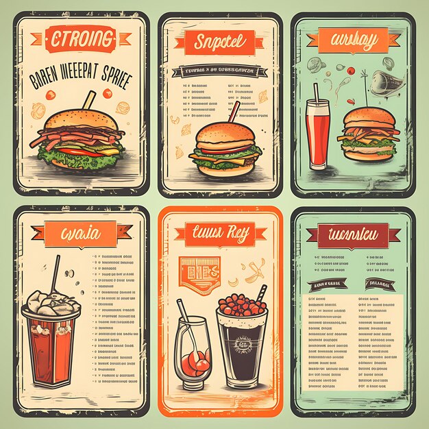 A Set Of Menu Layout 2D Design With Vintage Style Frame Vector Creative Flat Color Label Packaging