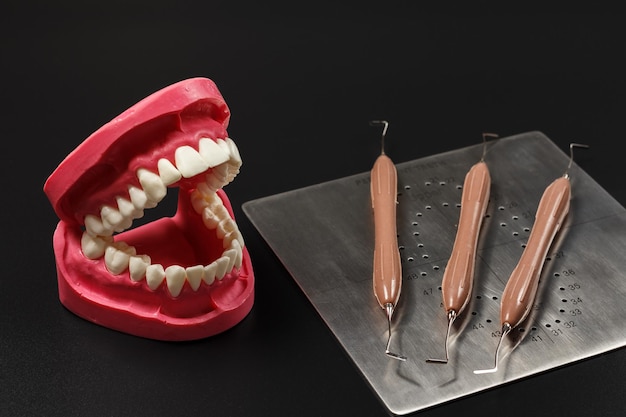 歯の歯科治療のための金属製歯科用器具のセット
