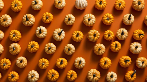 Photo set of miniature pumpkins arranged in a pattern