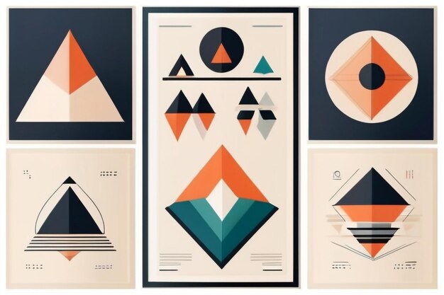 Set of minimal 20s geometric design posters vector template with primitive shapes elements