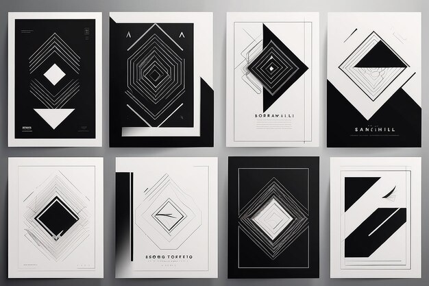 Set of minimal 20s geometric design posters vector template