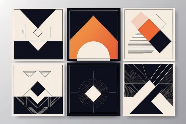 Set of minimal 20s geometric design posters vector template