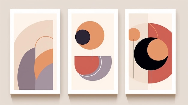 Set of minimal posters with abstract organic shapes composition in trendy contemporary collage style