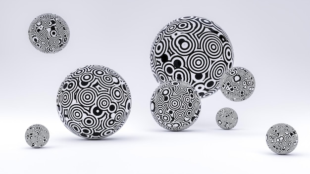 Set of minimalistic shapes Halftone black color spheres isolated on white grey background Stylish emblems 3d rendering geometry spheres