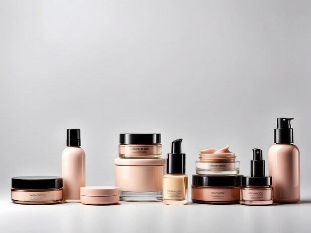Foto set mockup van een collectie van schoonheid cosmetische producten containers op het scherm voor natuurlijke make-up doos