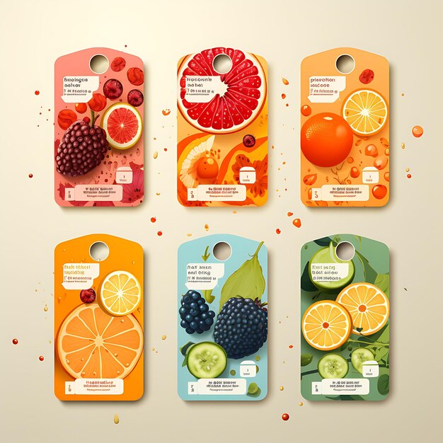 A set of modern fruit shop tag card plastic tag card geometric shape 2d flat clipart design art