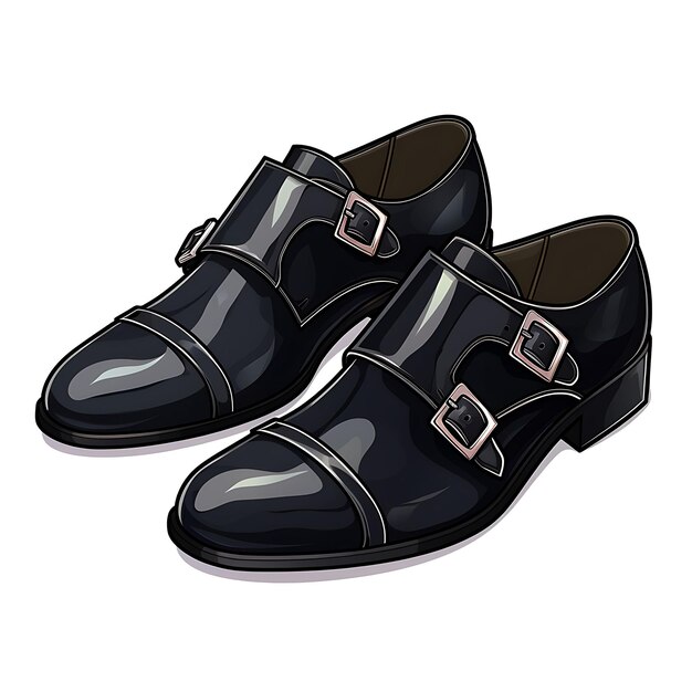 Set of Monk Strap Shoes Elite Item Refined Design Cufflinks Dapper 2D Asset Design Clipart Flat