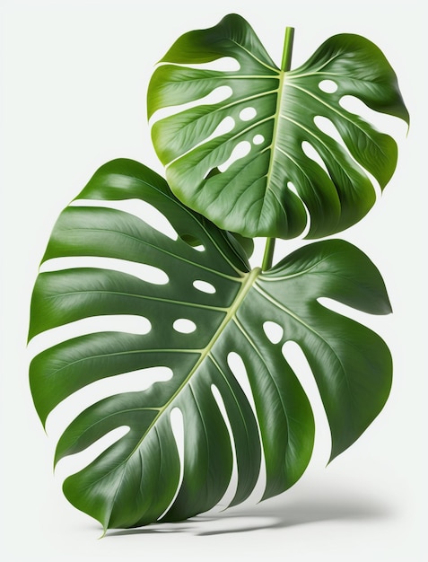 Set of monstera leaves isolated on white background Generative AI