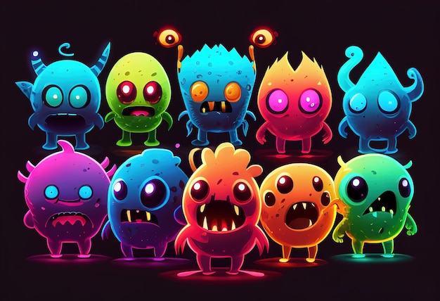 Set monsters illustration AI generative