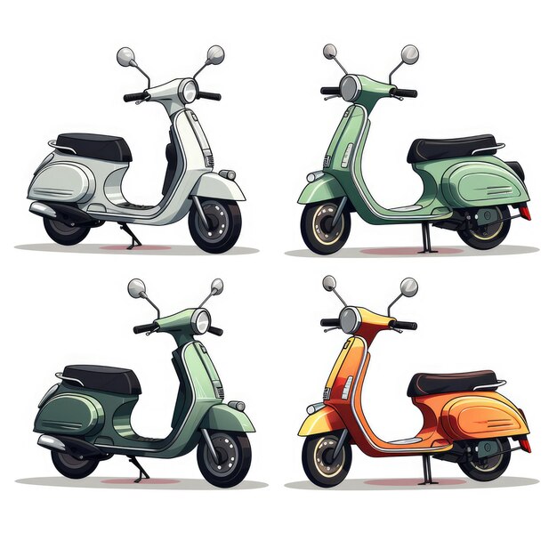 Photo set of motor scooter graphic illustration ai generated image