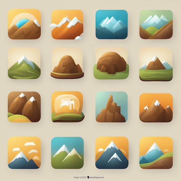 set of mountains and nature iconsmountain and forest vector illustration