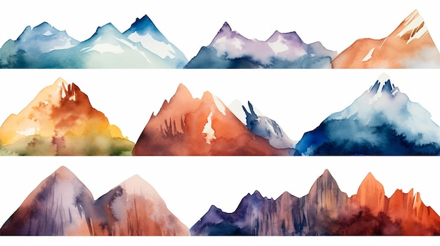 set of mountains with trees and snow