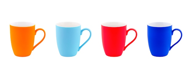 set of mugs of different colors isolate