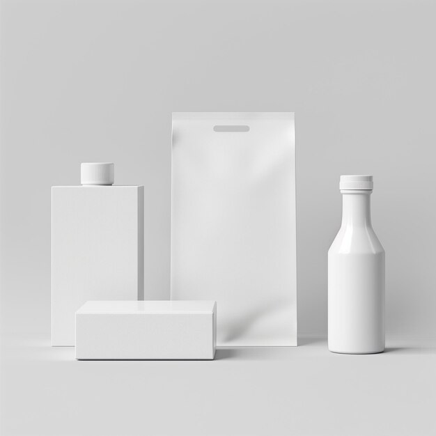 Photo a set of multi white pack box bottle and paper box