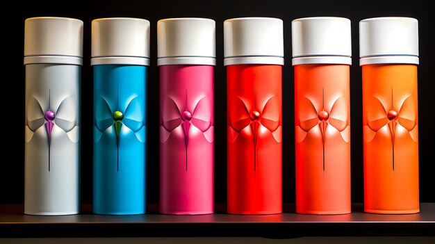 Photo a set of multicolored containers for beauty products