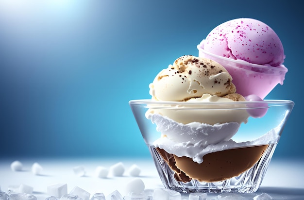 透明なボウルに入った色とりどりのアイスクリームのアイスキャンディーのセット ジェネレーティブ AI