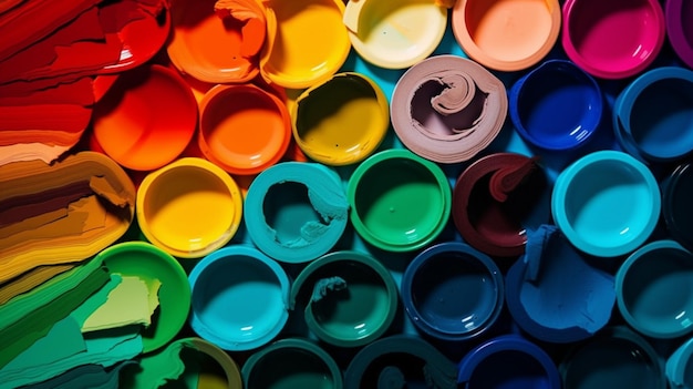 A set of multicolored paints for drawing on a white background