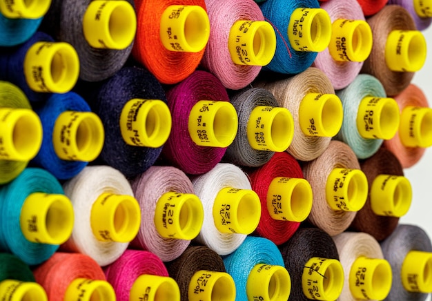 裁縫用の色とりどりの糸のスプールのセット